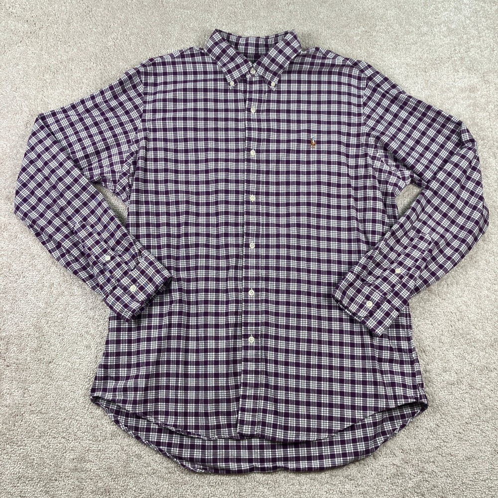 Ralph Lauren Mens XL Button Down Shirt Purple Plaid Classic Fit Long Sleeve - Picture 2 of 9